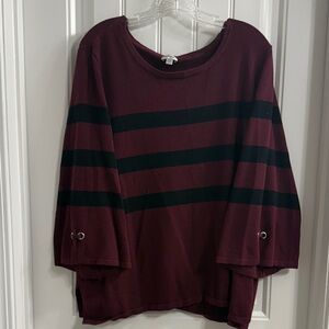 Avenue Women's Burgundy and Black Striped Top Size 2X